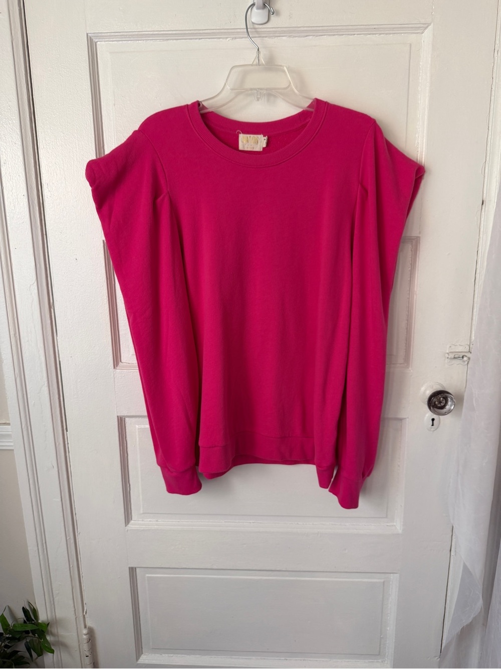 Nation LTD Joss Sweatshirt Barbie Pink Draped Sleeves Cotton Casual Comfy Lg - Picture 3 of 16
